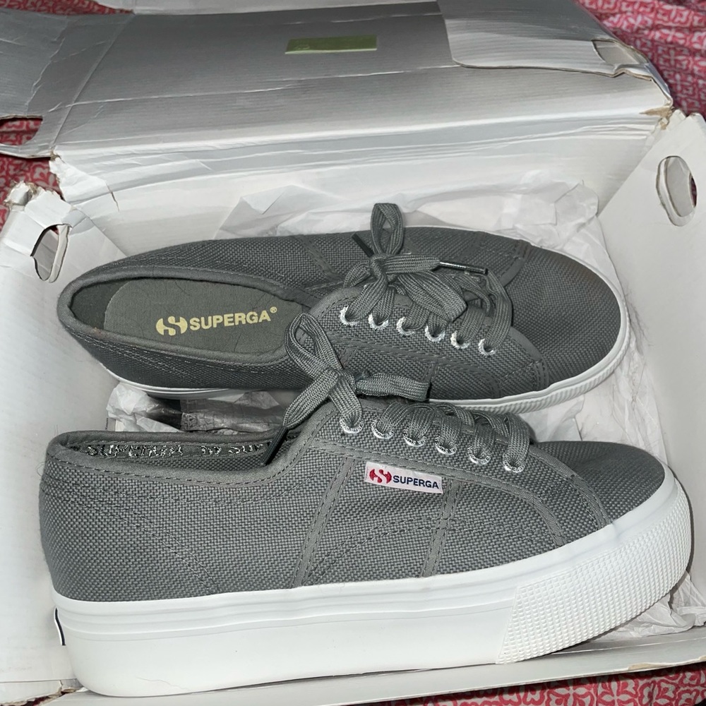 Superga grey sage platform sneakers